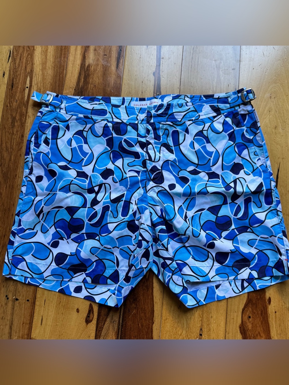 Orlebar Brown Bulldog Style Blue Retro Patterned Men’s Swim Trunks 34 Euro Vibes
